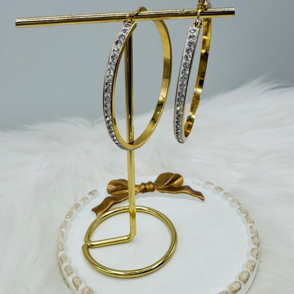 Women's Sparkly Gold Hoop Earrings - Picture 3 of 5